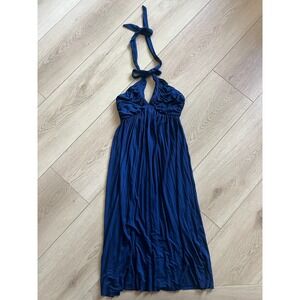 Michael Stars | Dresses | Michael Stars Dress L Maxi Long Button Front  Belted Polly Gauze Navy Blue Defect | Poshmark